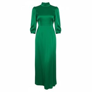 J.Crew Collection Emerald Green 100% Silk Mock Neck Maxi Dress – Size 4
